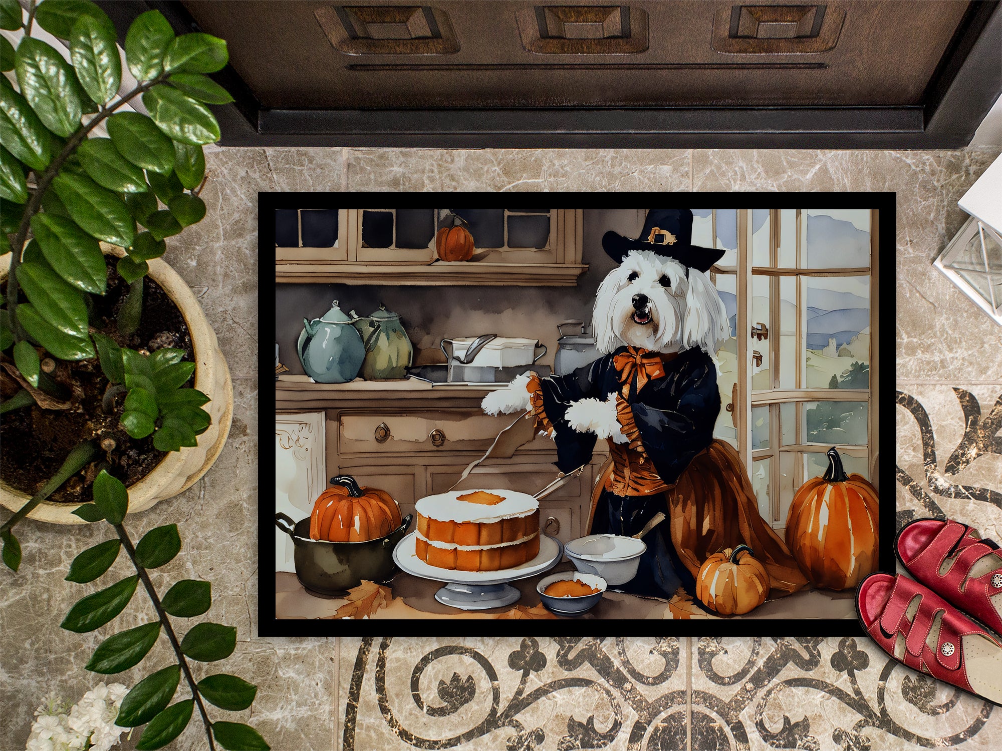 Coton De Tulear Fall Kitchen Pumpkins Doormat 18x27