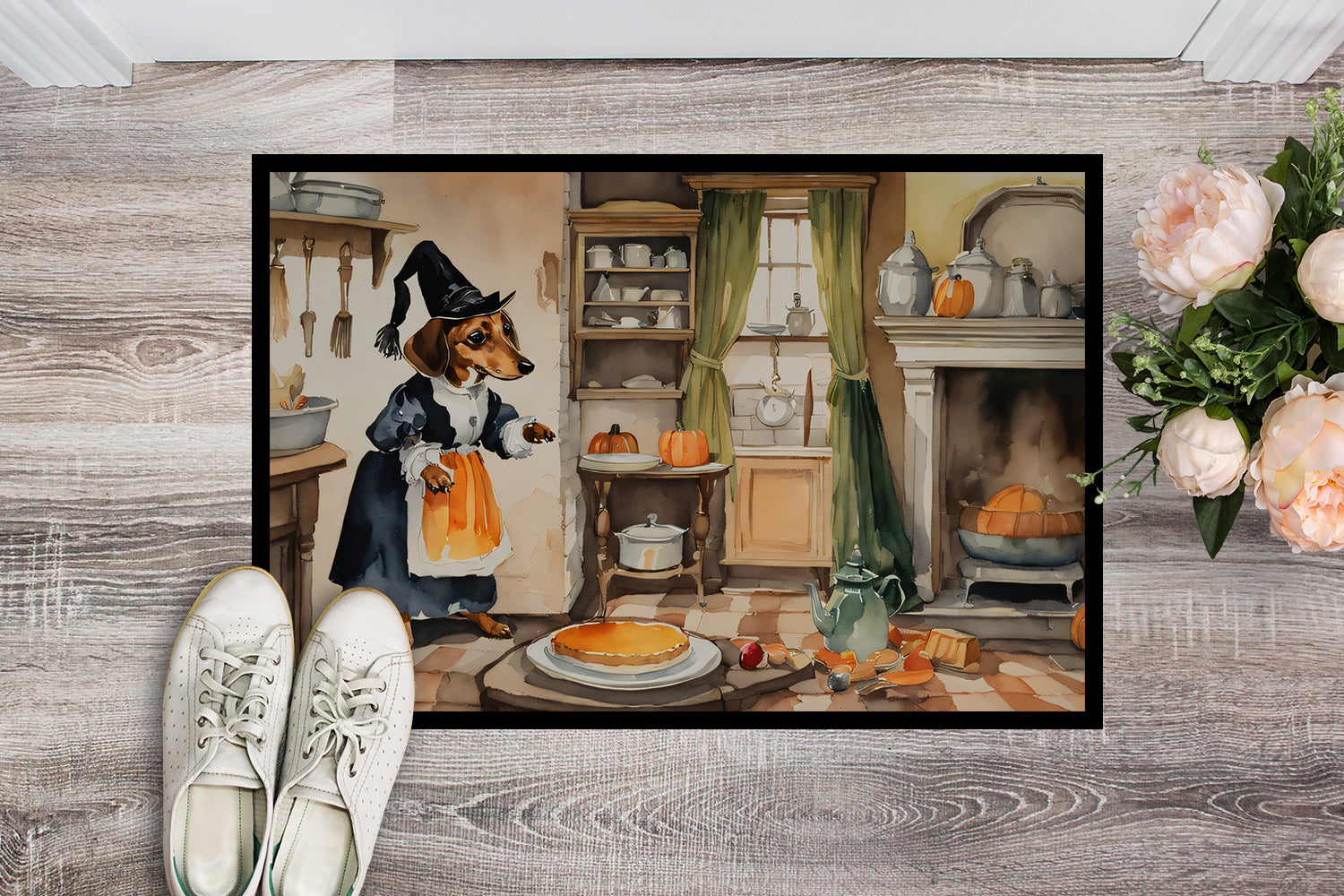 Dachshund Fall Kitchen Pumpkins Doormat 18x27