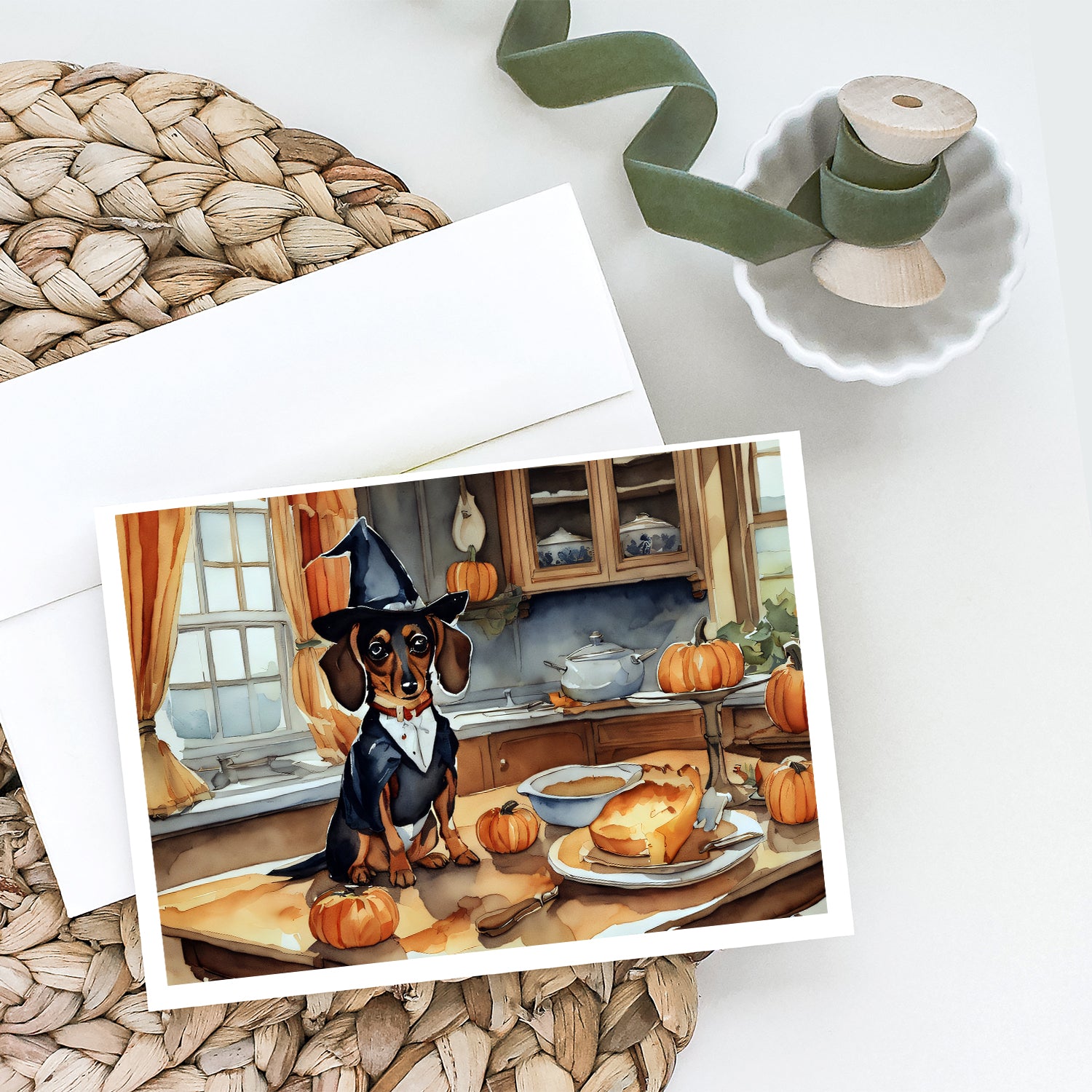 Dachshund Fall Kitchen Pumpkins Greeting Cards and Envelopes Pack of 8