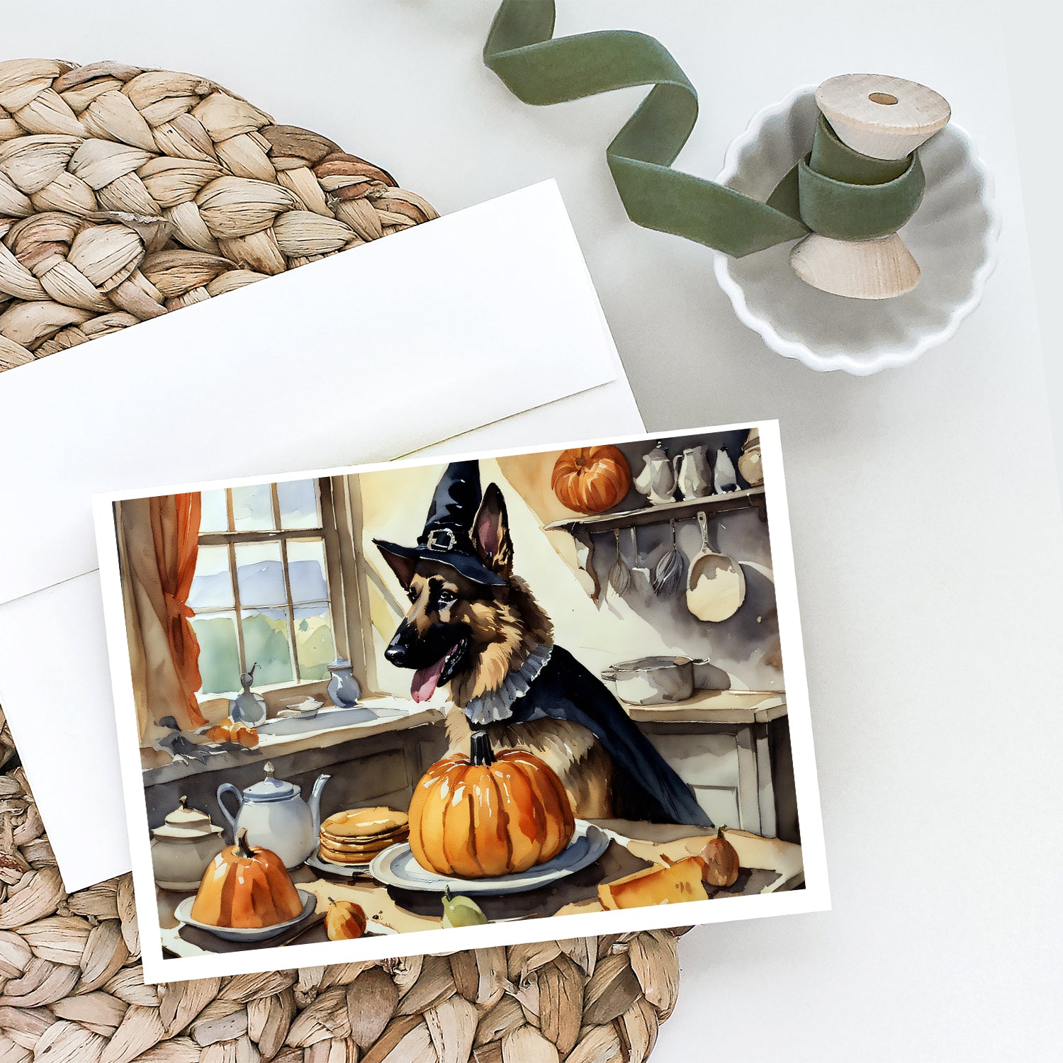 Buy this German Shepherd Fall Kitchen Pumpkins Greeting Cards and Envelopes Pack of 8