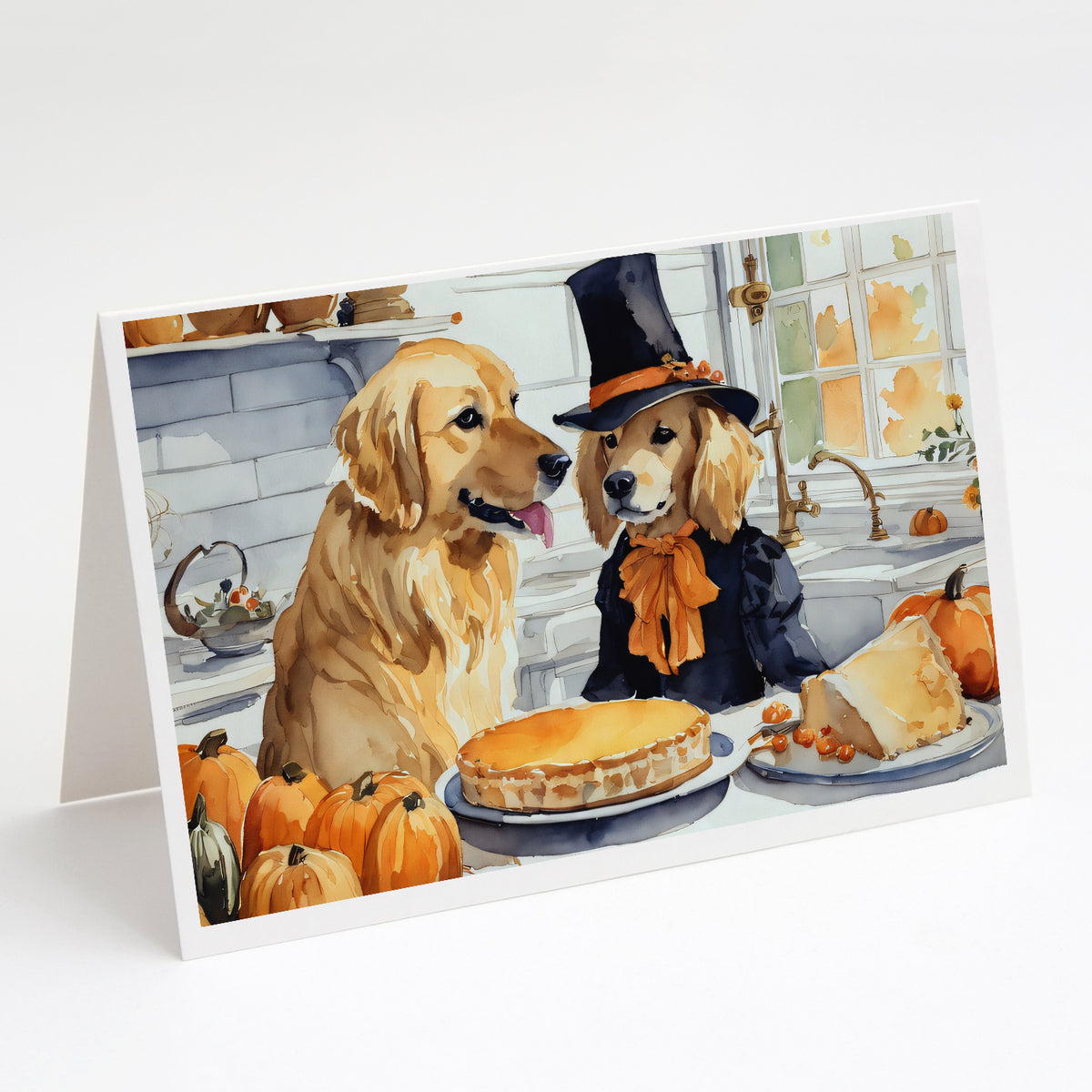 Buy this Golden Retriever Fall Kitchen Pumpkins Greeting Cards and Envelopes Pack of 8