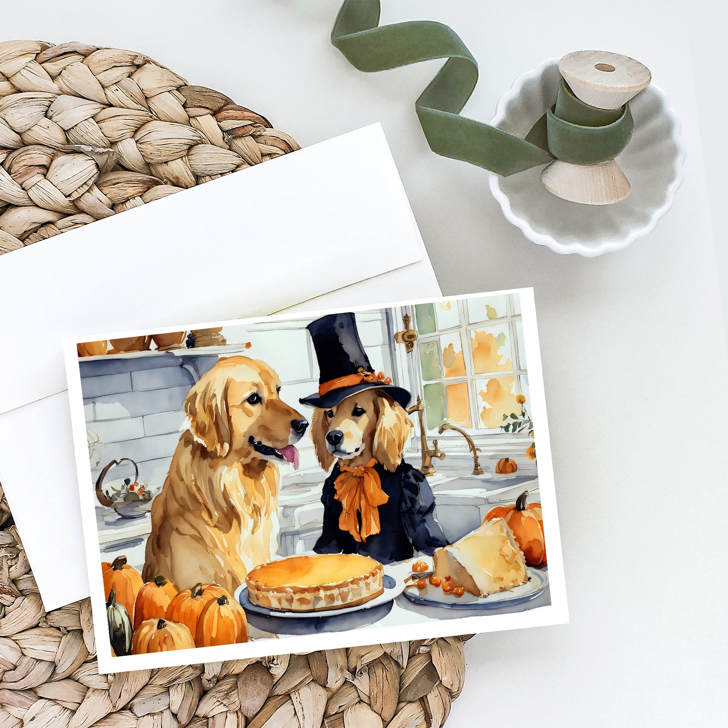 Golden Retriever Fall Kitchen Pumpkins Greeting Cards and Envelopes Pack of 8