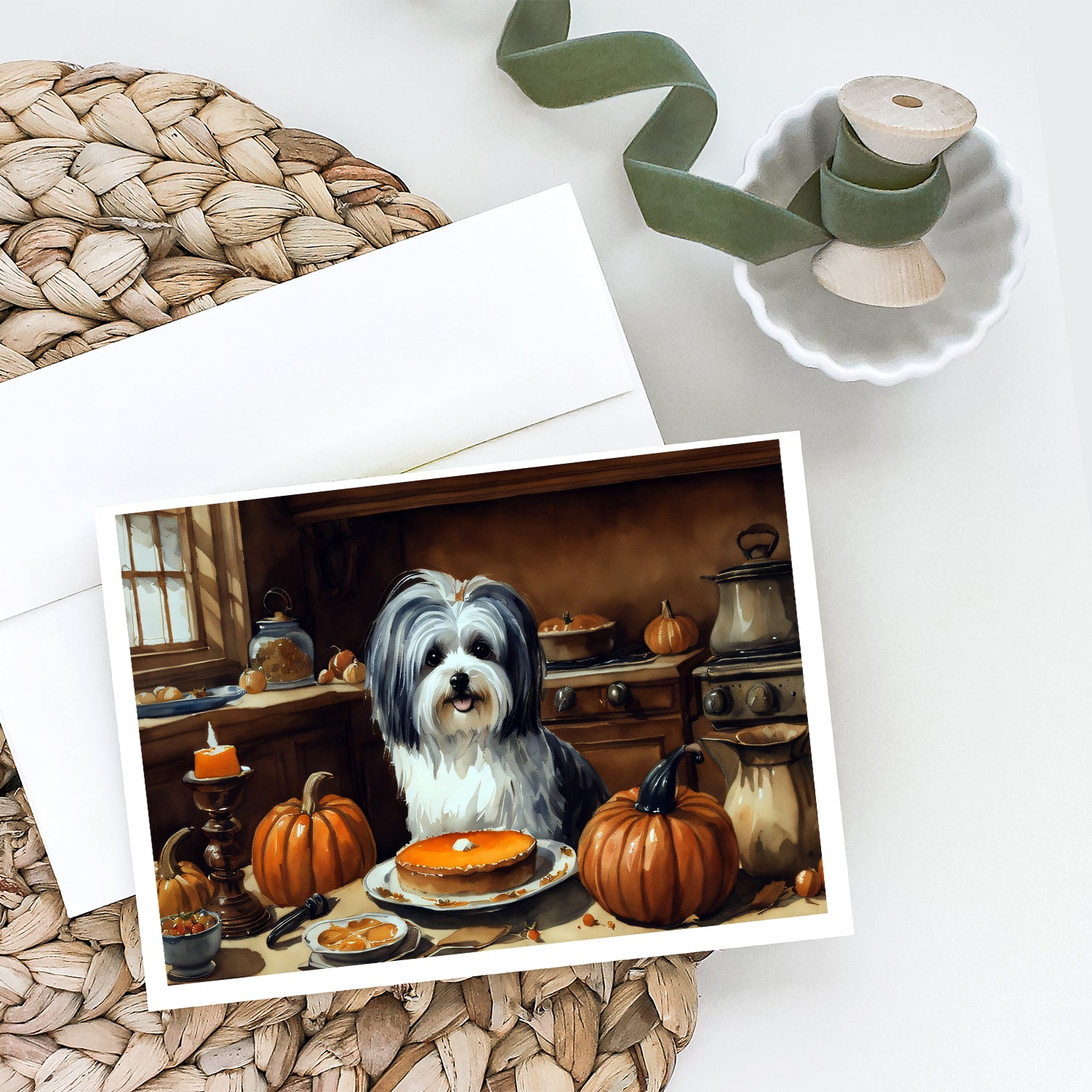 Havanese Fall Kitchen Pumpkins Greeting Cards and Envelopes Pack of 8