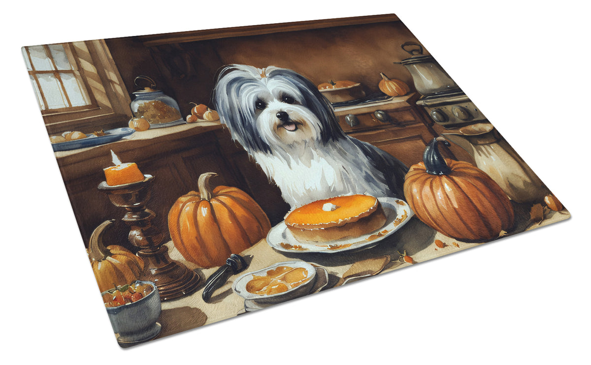 Buy this Havanese Fall Kitchen Pumpkins Glass Cutting Board Large
