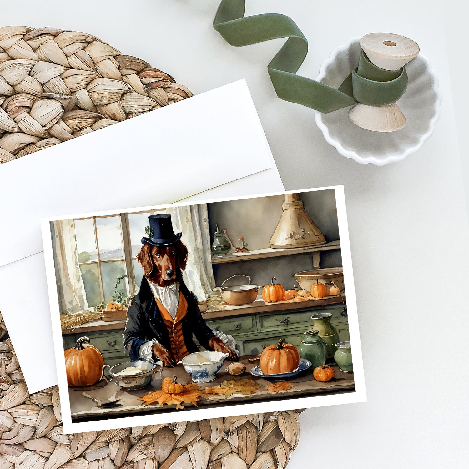 Irish Setter Fall Kitchen Pumpkins Greeting Cards and Envelopes Pack of 8