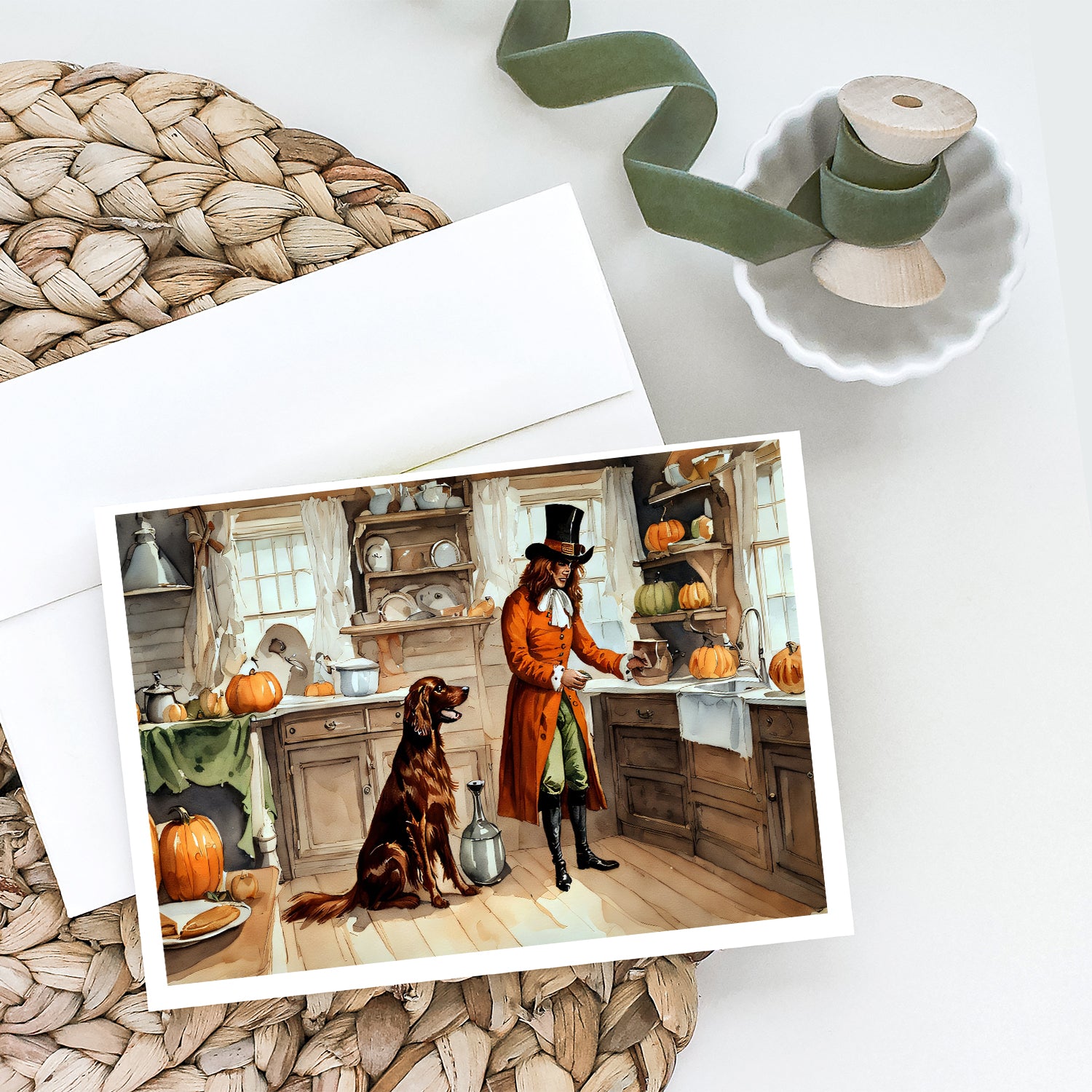 Irish Setter Fall Kitchen Pumpkins Greeting Cards and Envelopes Pack of 8