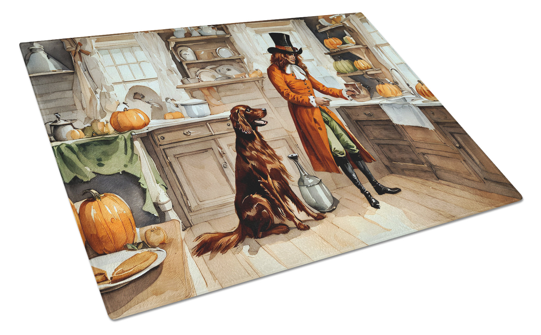 Buy this Irish Setter Fall Kitchen Pumpkins Glass Cutting Board Large