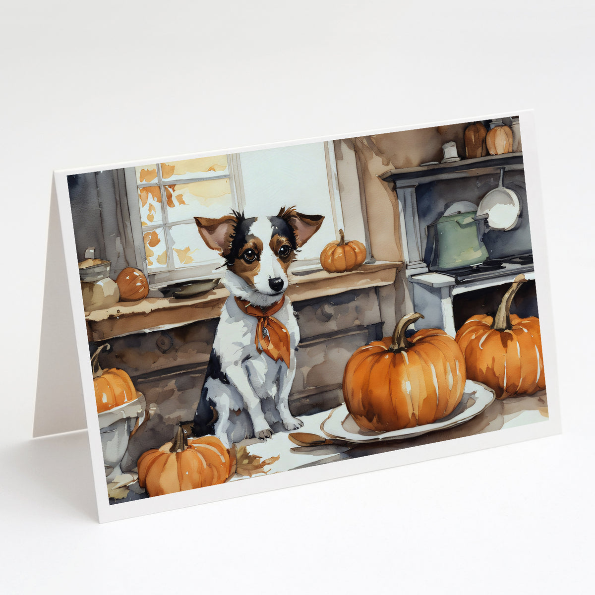 Buy this Jack Russell Terrier Fall Kitchen Pumpkins Greeting Cards and Envelopes Pack of 8