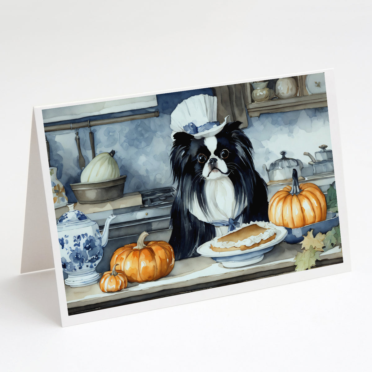 Buy this Japanese Chin Fall Kitchen Pumpkins Greeting Cards and Envelopes Pack of 8