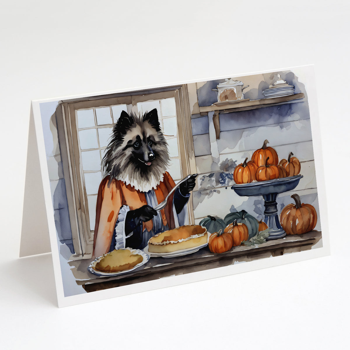 Buy this Keeshond Fall Kitchen Pumpkins Greeting Cards and Envelopes Pack of 8