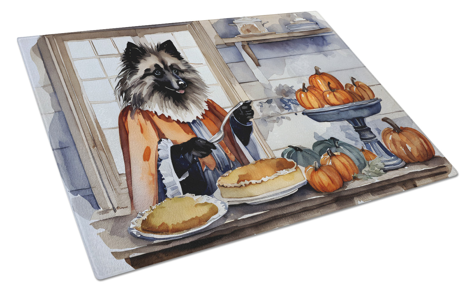 Buy this Keeshond Fall Kitchen Pumpkins Glass Cutting Board Large
