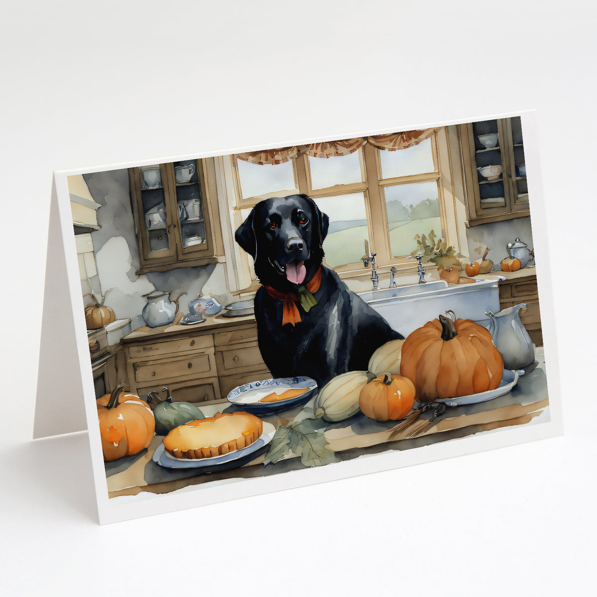 Buy this Black Lab Fall Kitchen Pumpkins Greeting Cards and Envelopes Pack of 8