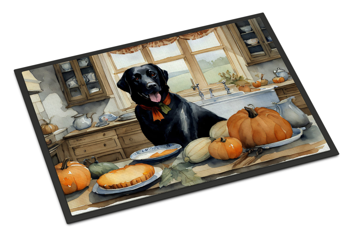 Buy this Black Lab Fall Kitchen Pumpkins Doormat 18x27