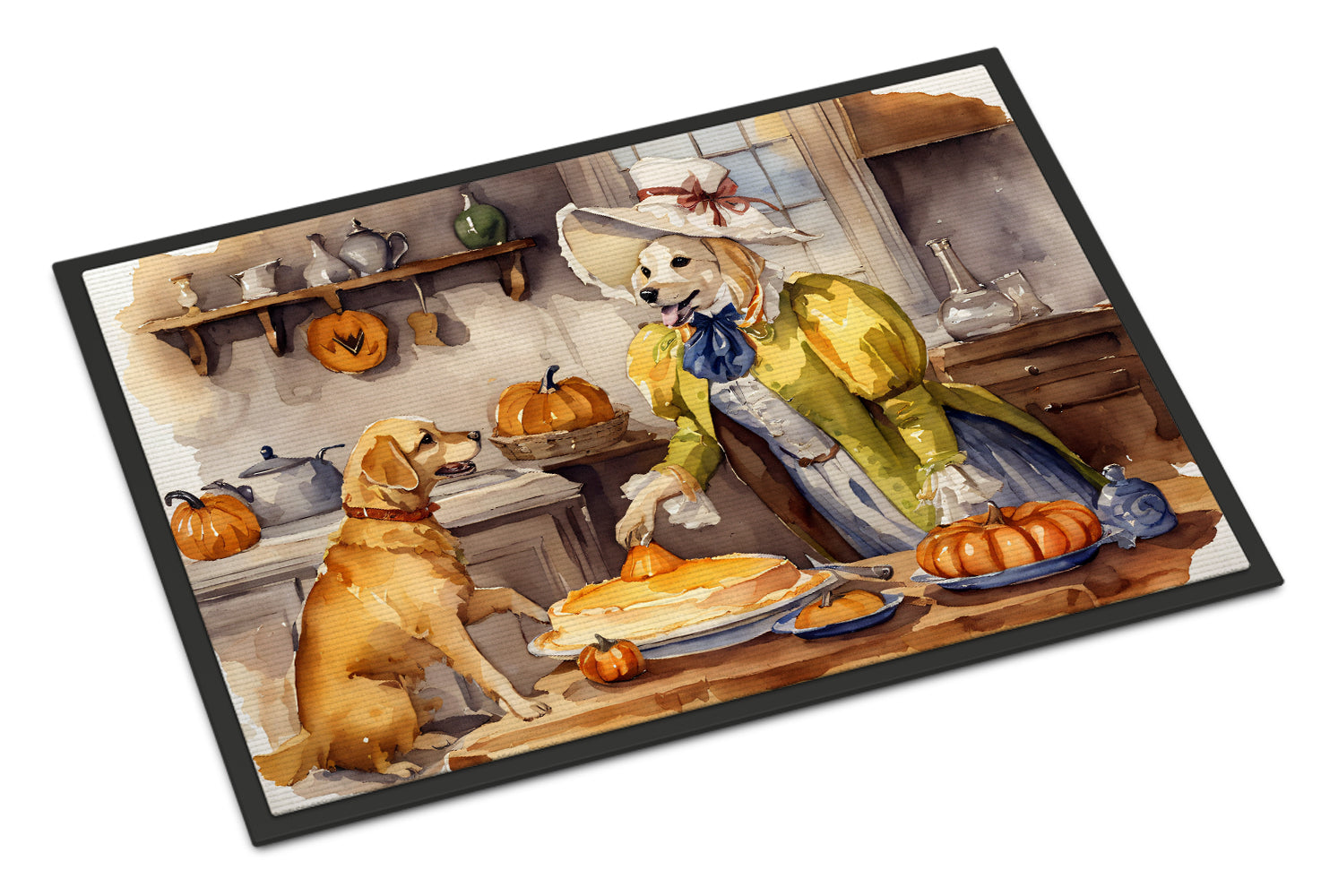 Buy this Yellow Lab Fall Kitchen Pumpkins Doormat 18x27