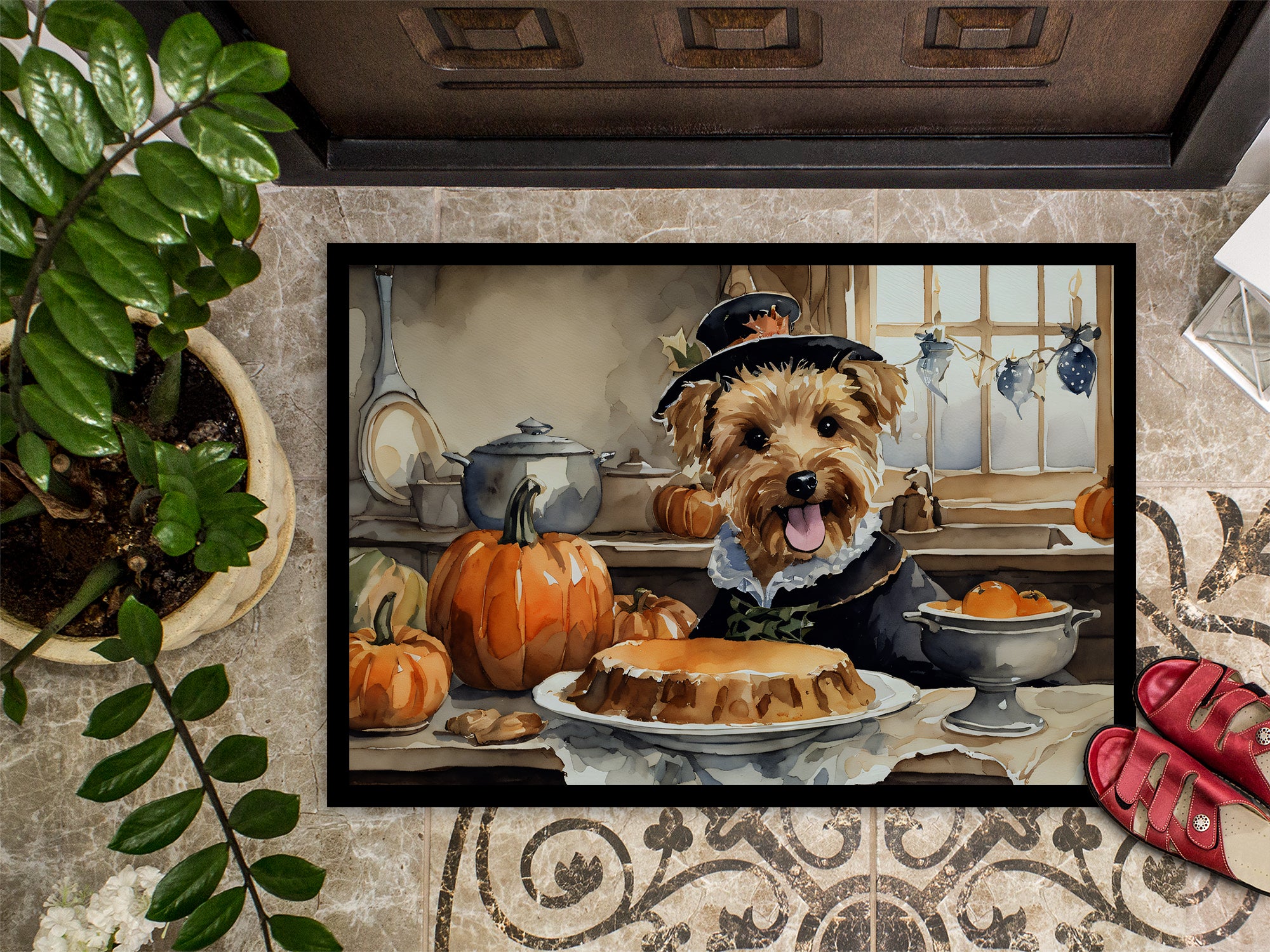 Lakeland Terrier Fall Kitchen Pumpkins Indoor or Outdoor Mat 24x36