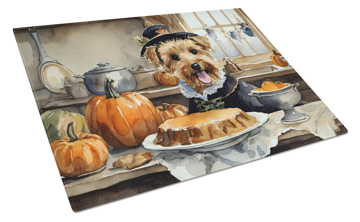Buy this Lakeland Terrier Fall Kitchen Pumpkins Glass Cutting Board Large