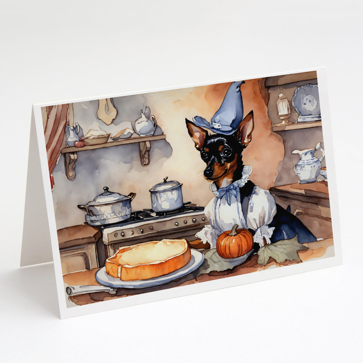 Buy this Miniature Pinscher Fall Kitchen Pumpkins Greeting Cards and Envelopes Pack of 8