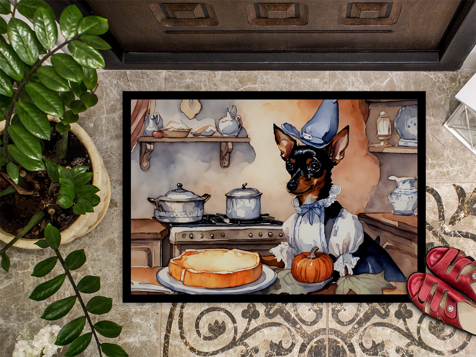 Miniature Pinscher Fall Kitchen Pumpkins Indoor or Outdoor Mat 24x36