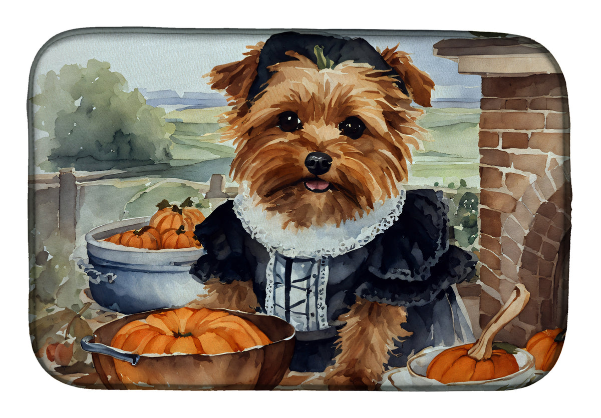 Buy this Norfolk Terrier Fall Kitchen Pumpkins Dish Drying Mat
