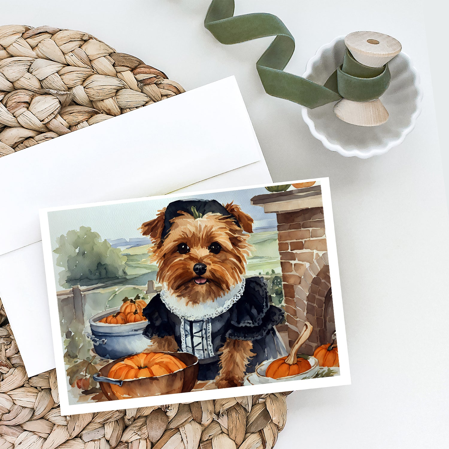 Norfolk Terrier Fall Kitchen Pumpkins Greeting Cards and Envelopes Pack of 8