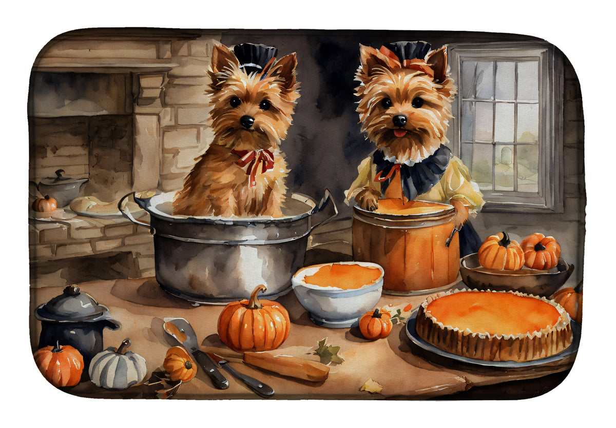 Buy this Norwich Terrier Fall Kitchen Pumpkins Dish Drying Mat