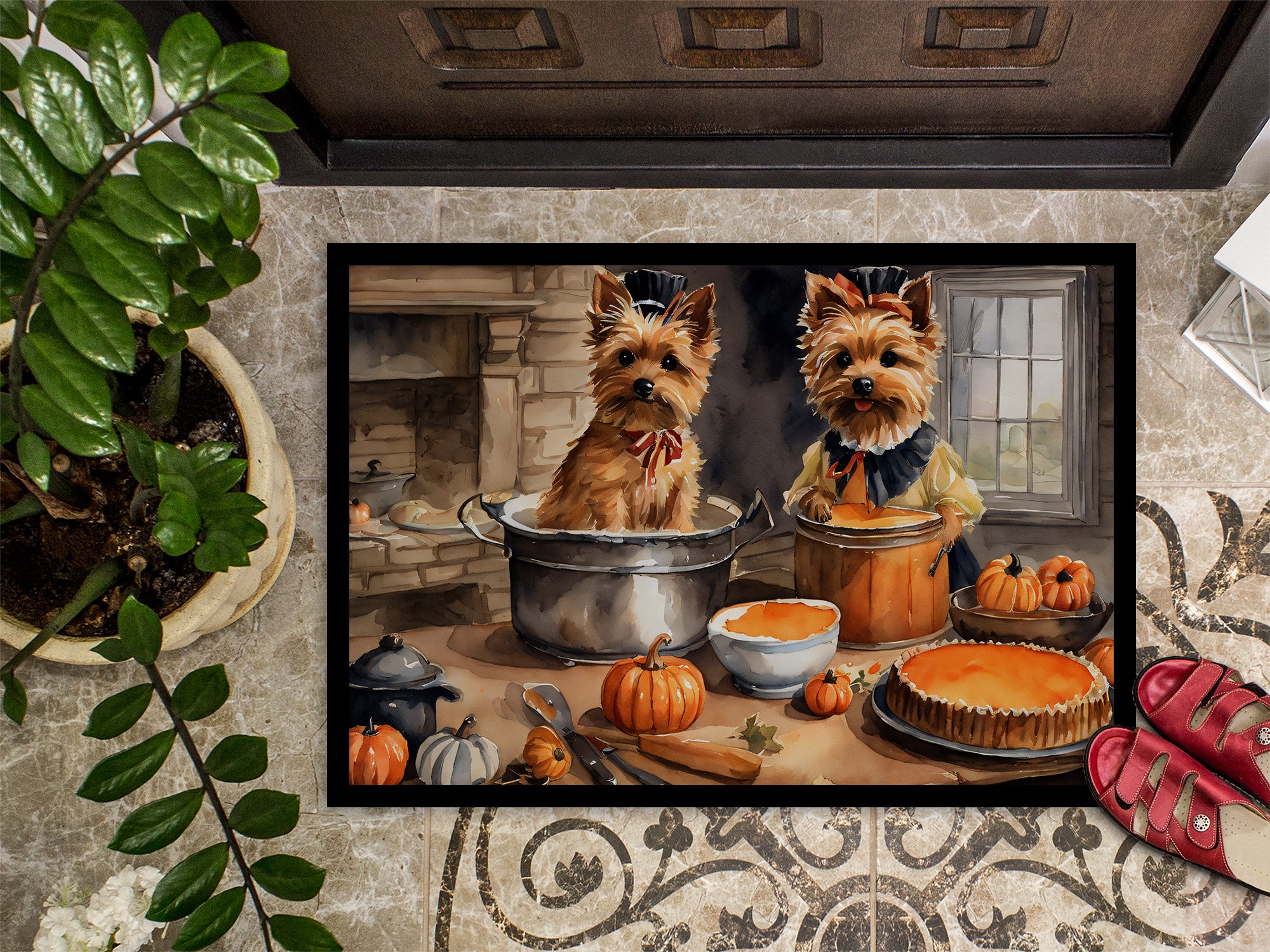 Norwich Terrier Fall Kitchen Pumpkins Indoor or Outdoor Mat 24x36