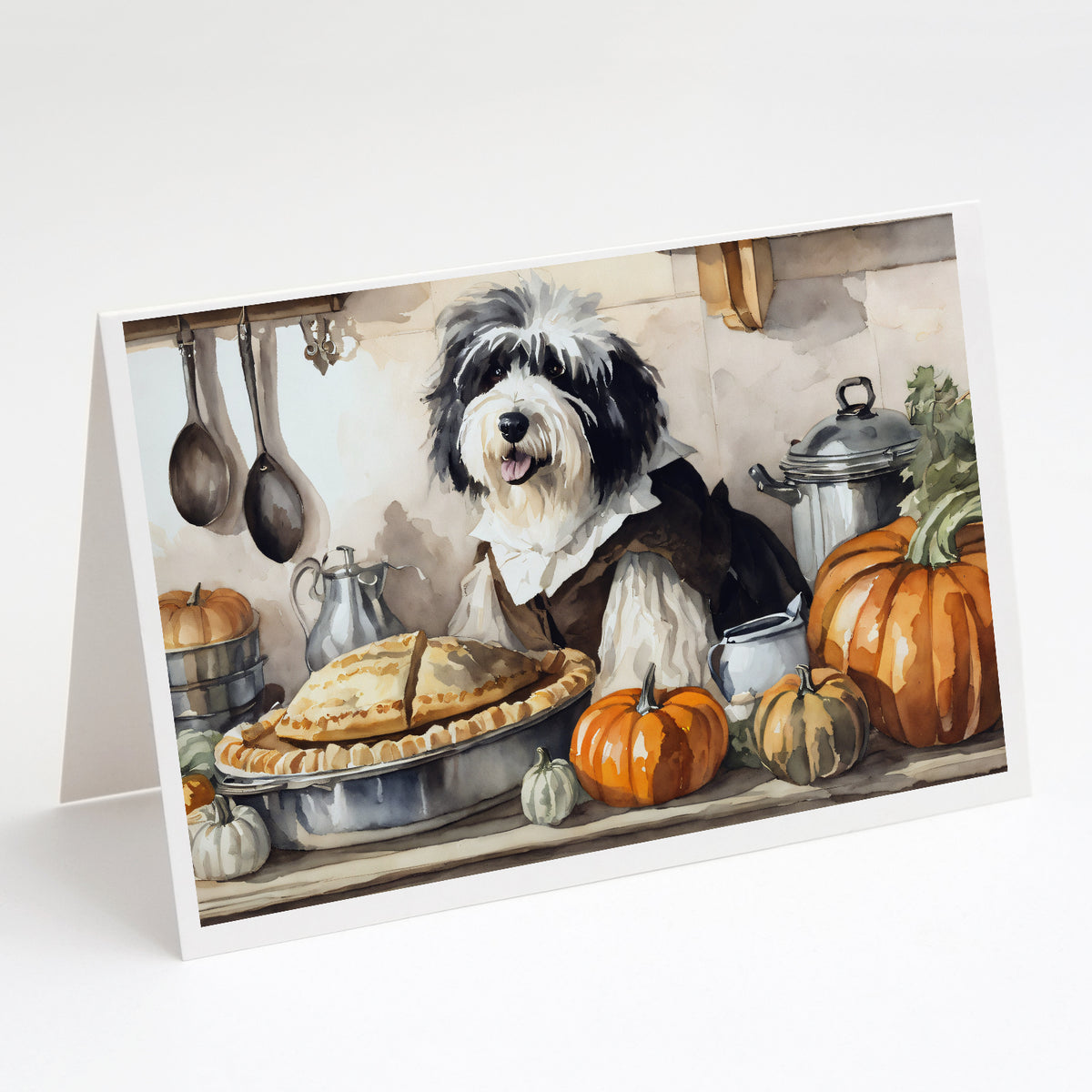 Buy this Old English Sheepdog Fall Kitchen Pumpkins Greeting Cards and Envelopes Pack of 8