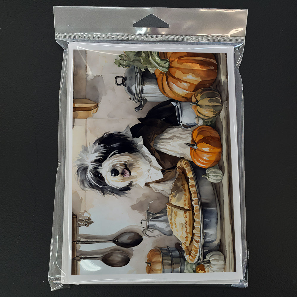 Old English Sheepdog Fall Kitchen Pumpkins Greeting Cards and Envelopes Pack of 8