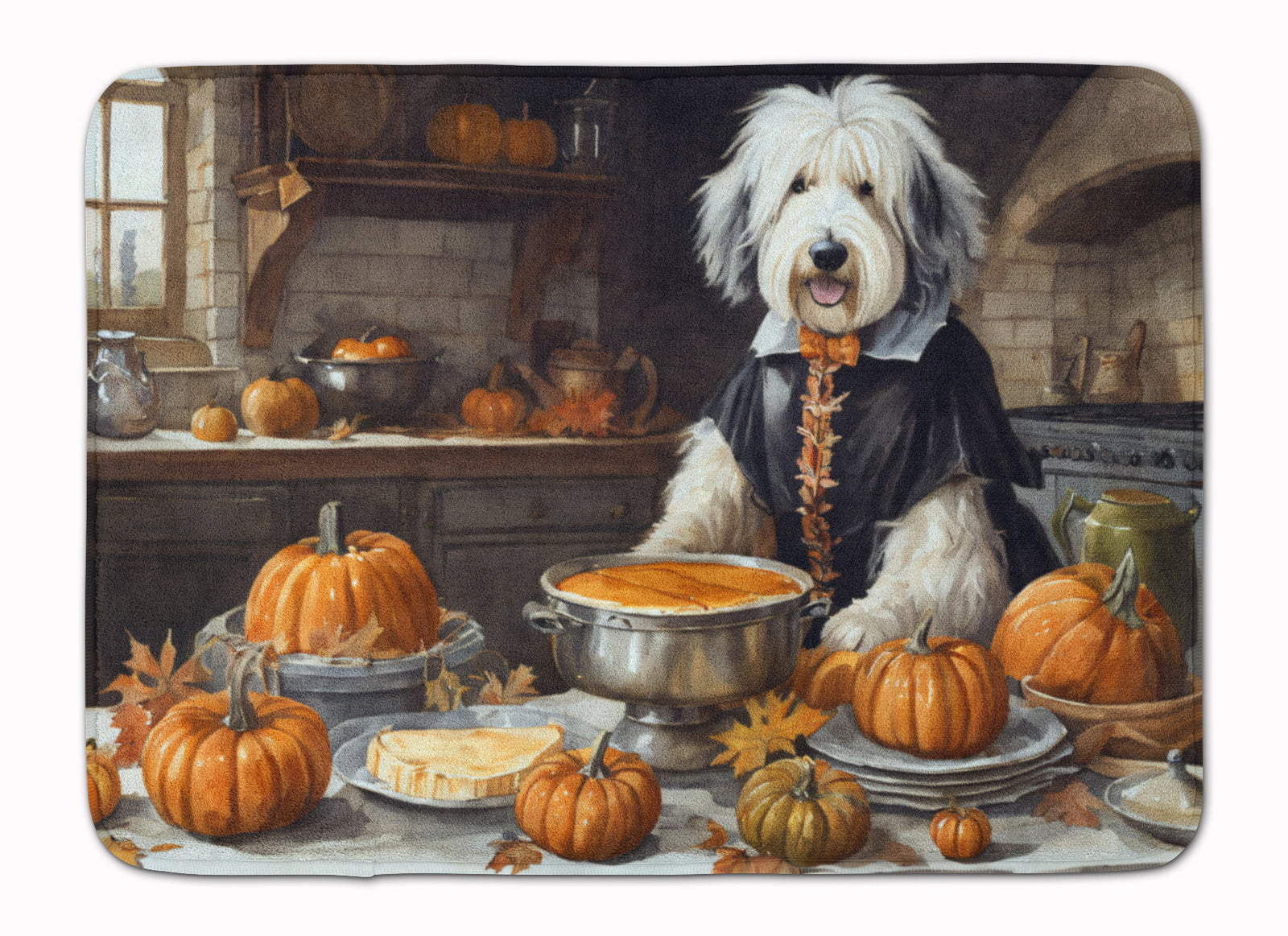 Buy this Old English Sheepdog Fall Kitchen Pumpkins Memory Foam Kitchen Mat