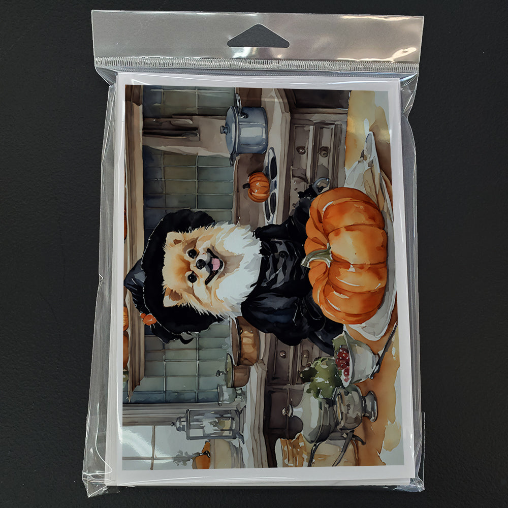 Pomeranian Fall Kitchen Pumpkins Greeting Cards and Envelopes Pack of 8