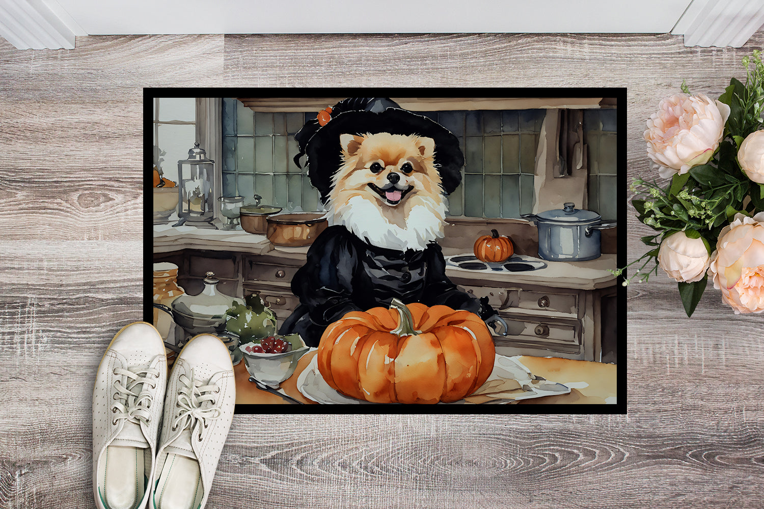 Buy this Pomeranian Fall Kitchen Pumpkins Indoor or Outdoor Mat 24x36