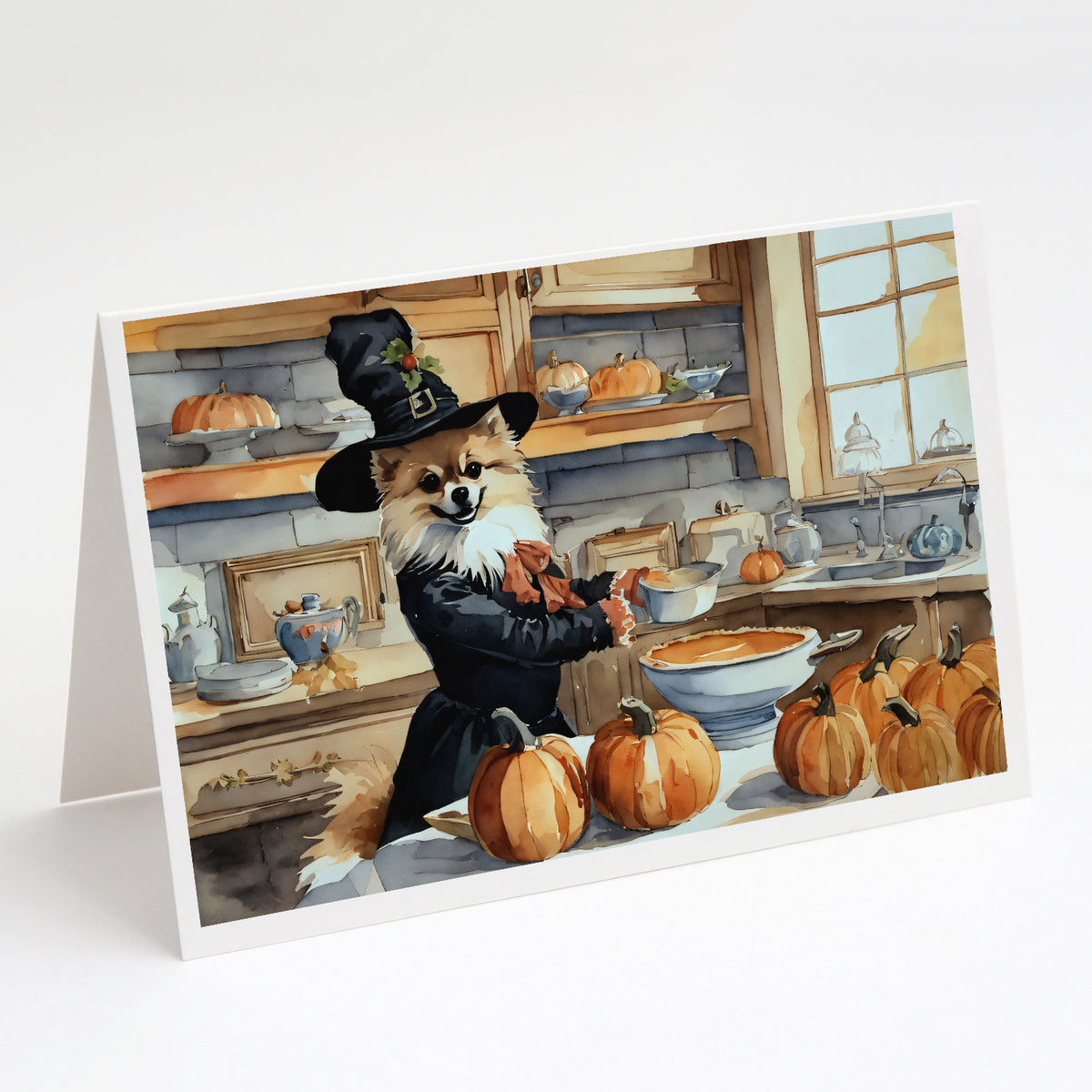 Buy this Pomeranian Fall Kitchen Pumpkins Greeting Cards and Envelopes Pack of 8