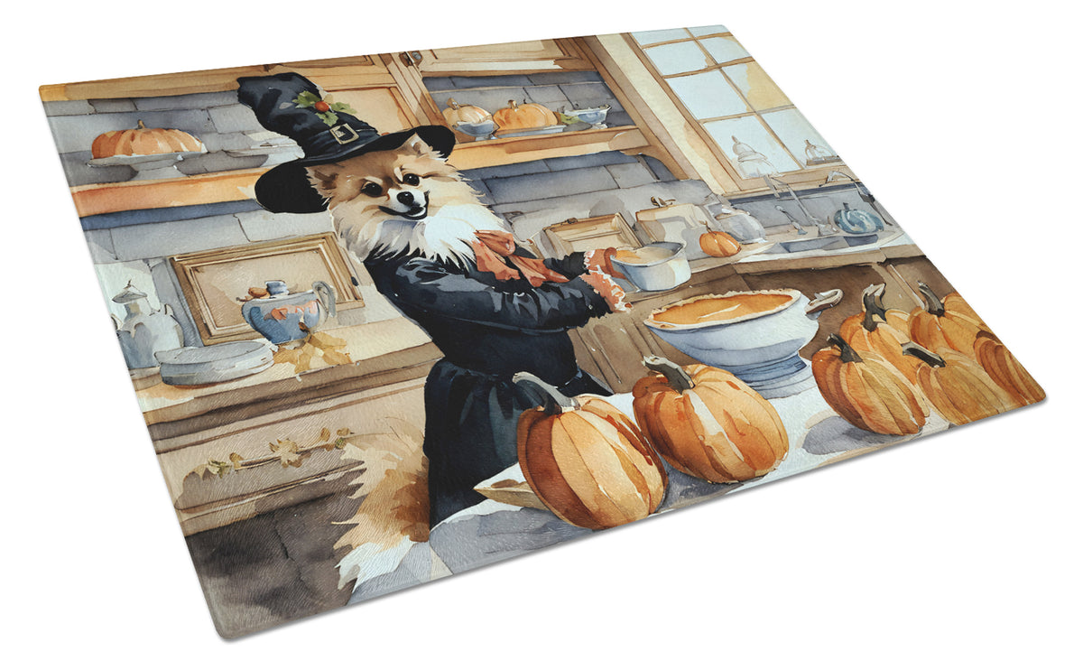 Buy this Pomeranian Fall Kitchen Pumpkins Glass Cutting Board Large