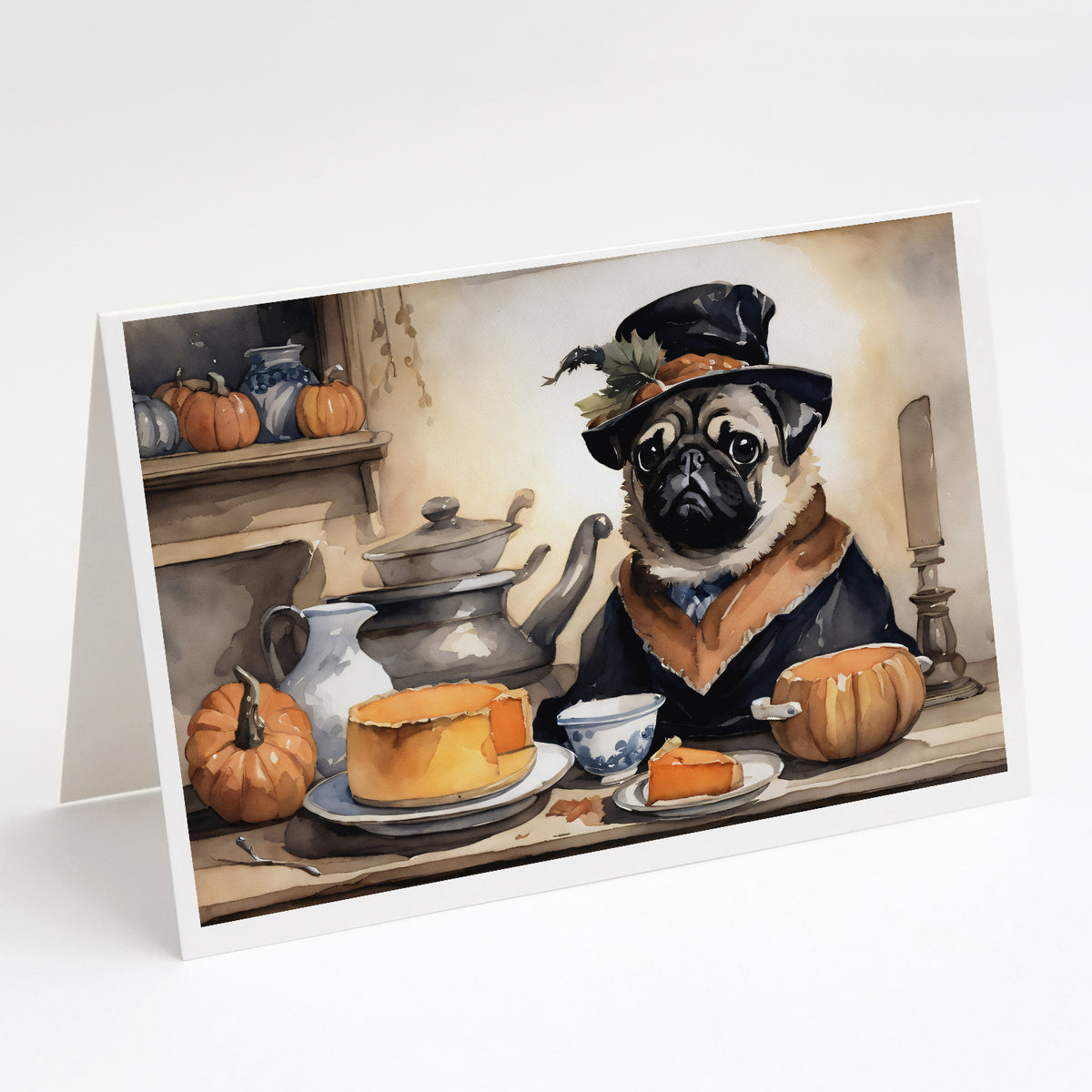 Buy this Pug Fall Kitchen Pumpkins Greeting Cards and Envelopes Pack of 8