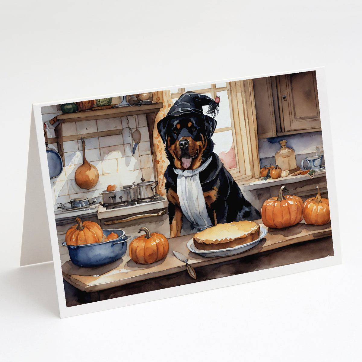 Buy this Rottweiler Fall Kitchen Pumpkins Greeting Cards and Envelopes Pack of 8