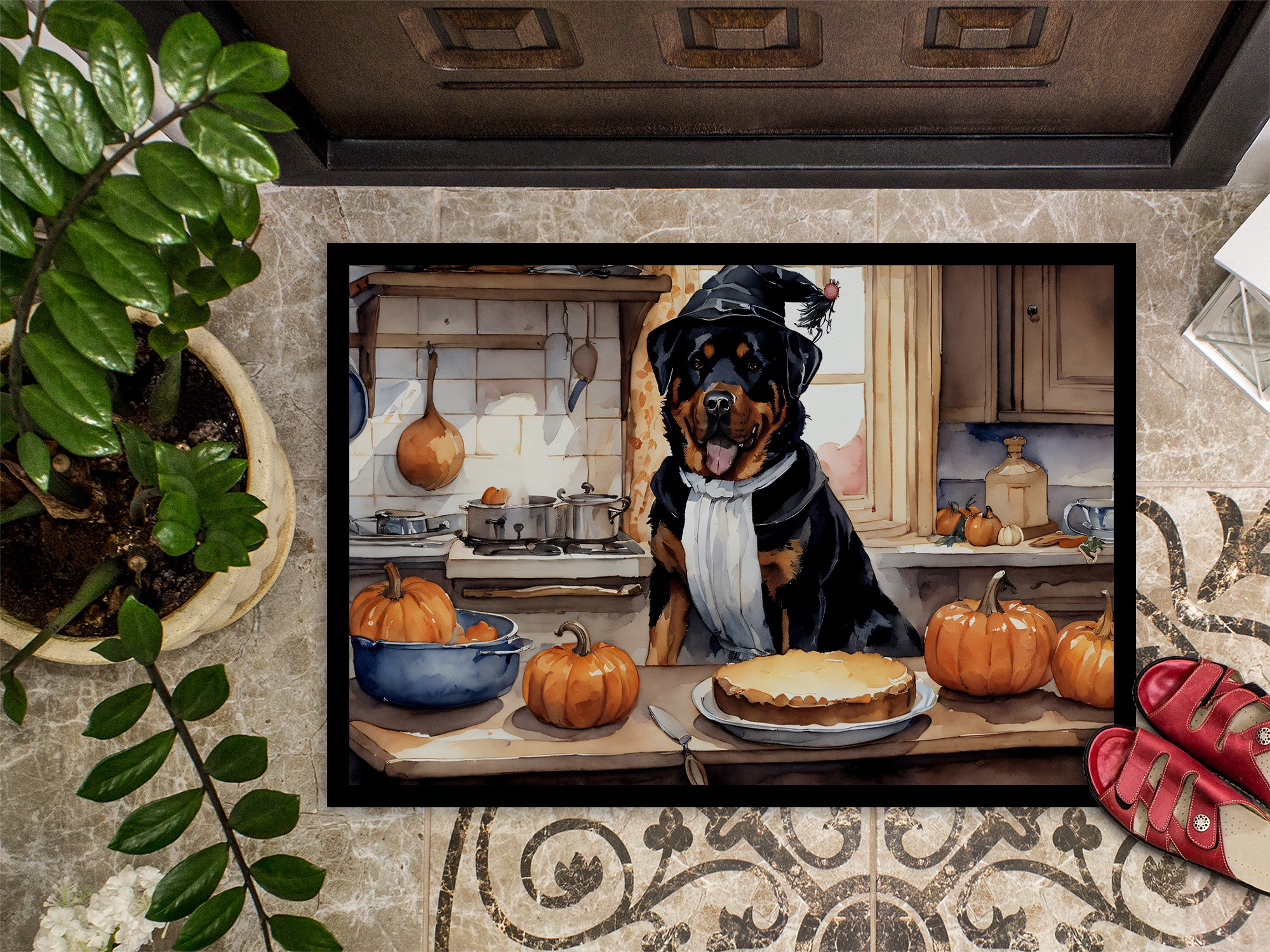 Rottweiler Fall Kitchen Pumpkins Indoor or Outdoor Mat 24x36