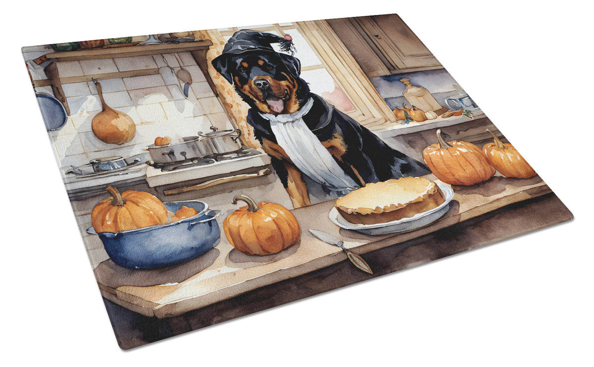 Buy this Rottweiler Fall Kitchen Pumpkins Glass Cutting Board Large
