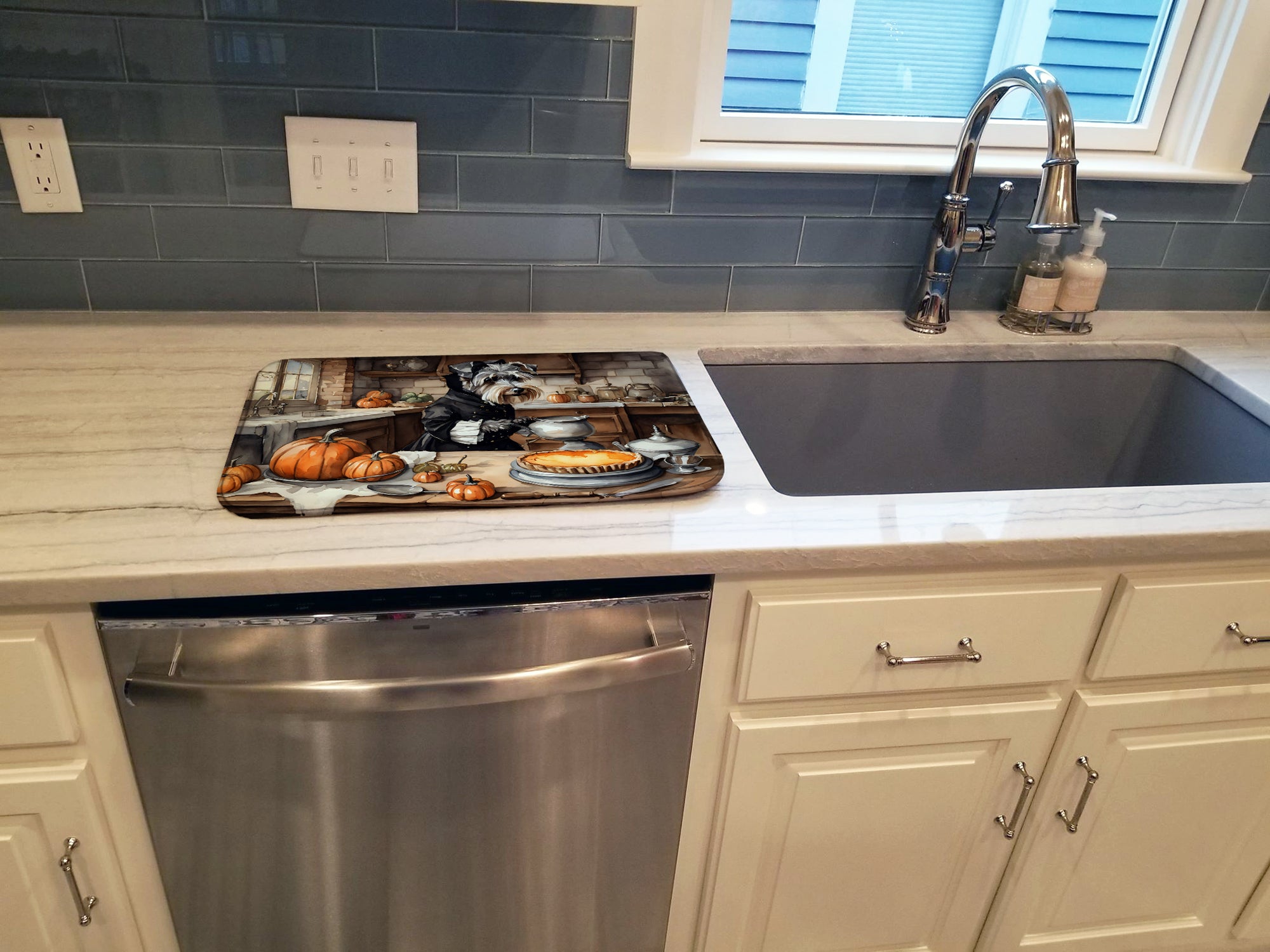 Schnauzer Fall Kitchen Pumpkins Dish Drying Mat