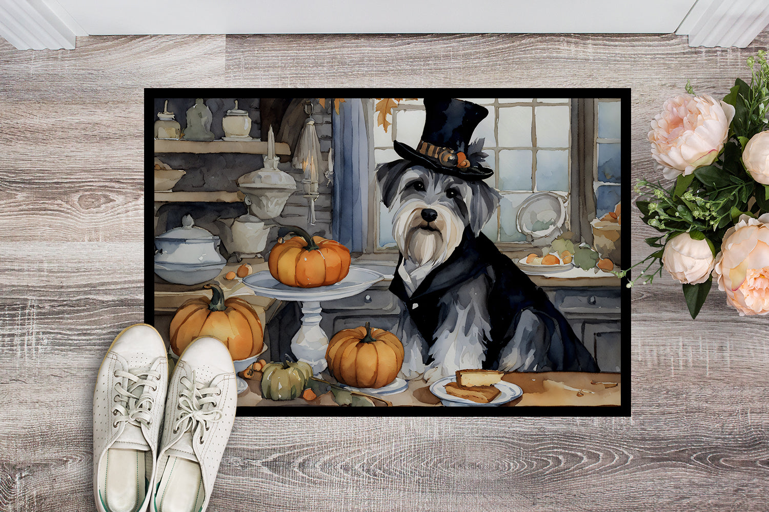 Buy this Schnauzer Fall Kitchen Pumpkins Doormat 18x27
