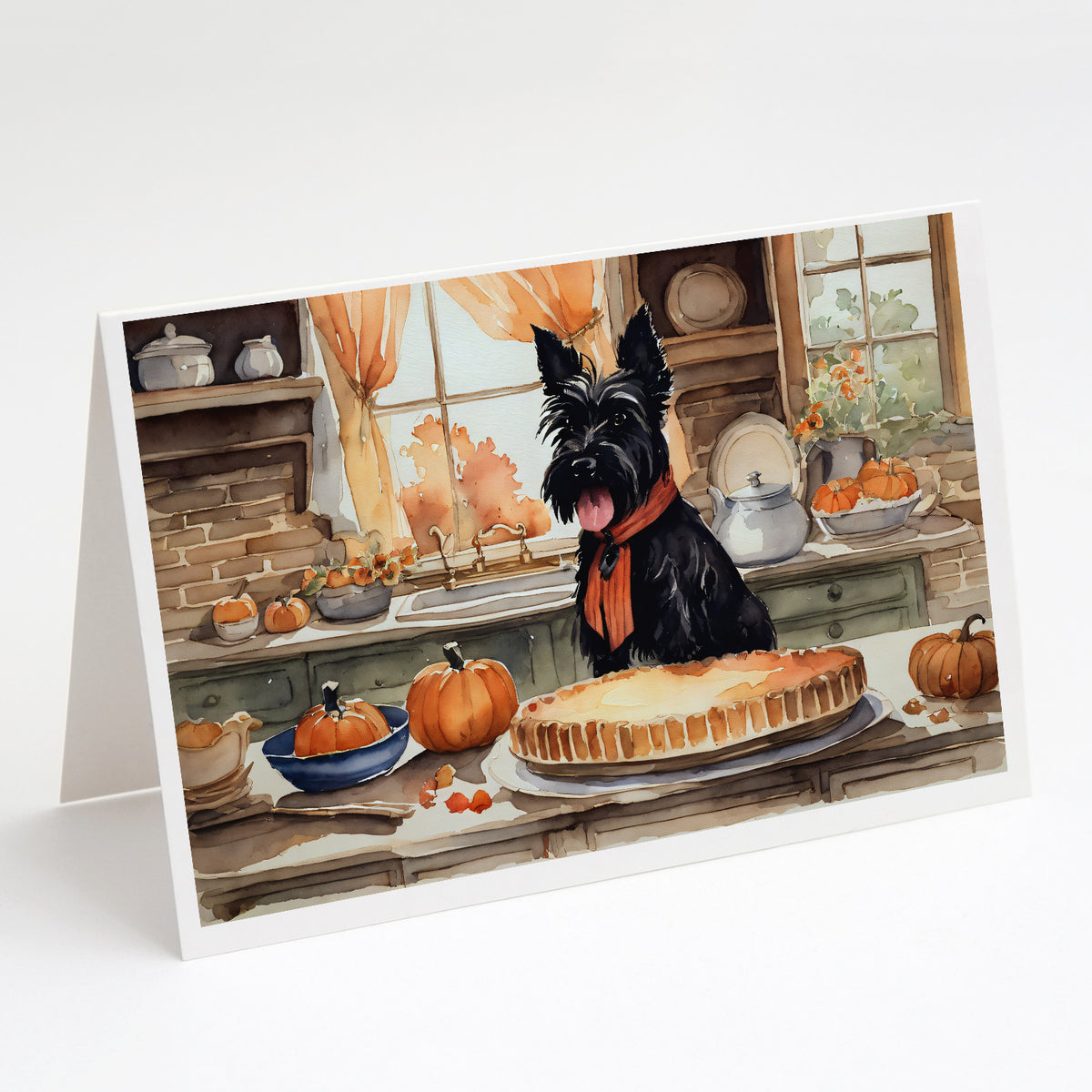 Buy this Scottish Terrier Fall Kitchen Pumpkins Greeting Cards and Envelopes Pack of 8