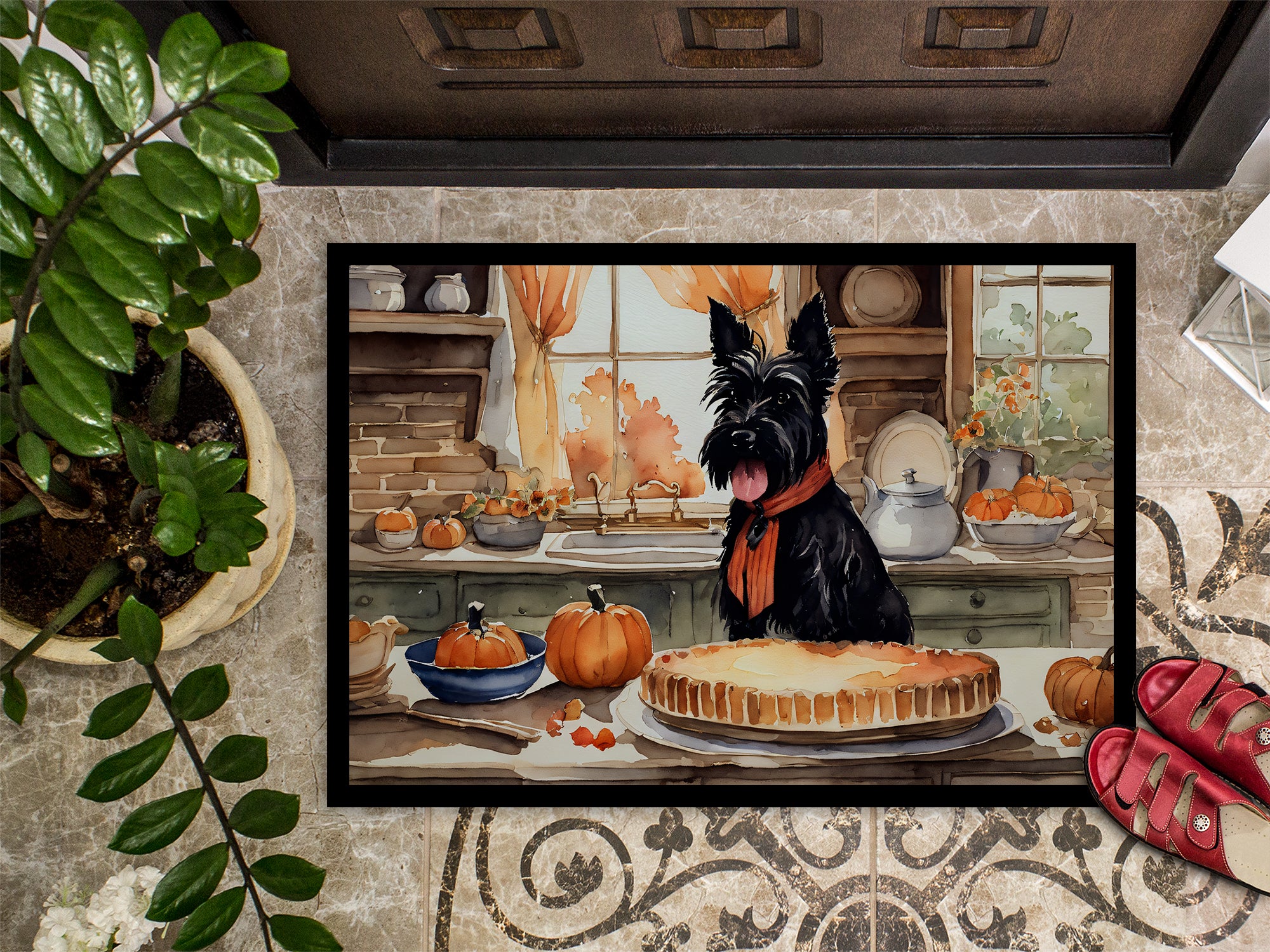 Scottish Terrier Fall Kitchen Pumpkins Indoor or Outdoor Mat 24x36