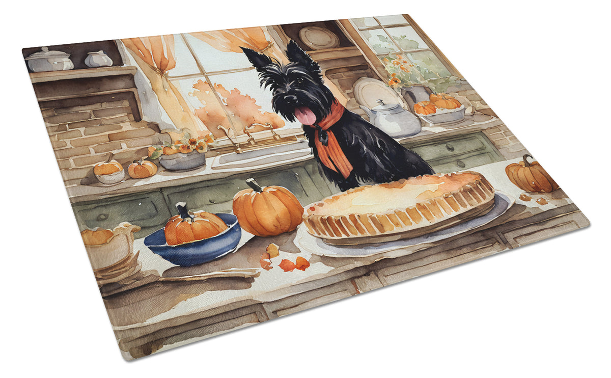 Buy this Scottish Terrier Fall Kitchen Pumpkins Glass Cutting Board Large
