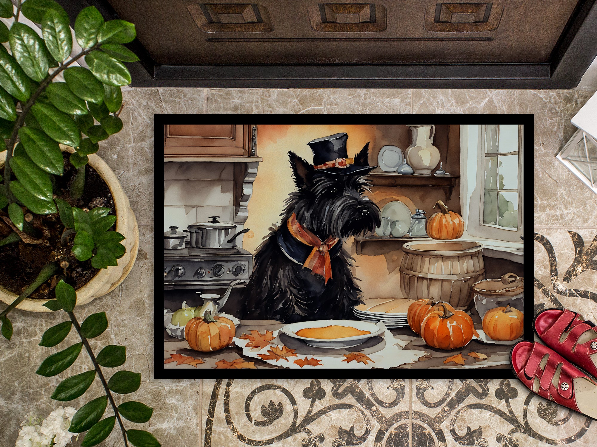 Scottish Terrier Fall Kitchen Pumpkins Indoor or Outdoor Mat 24x36