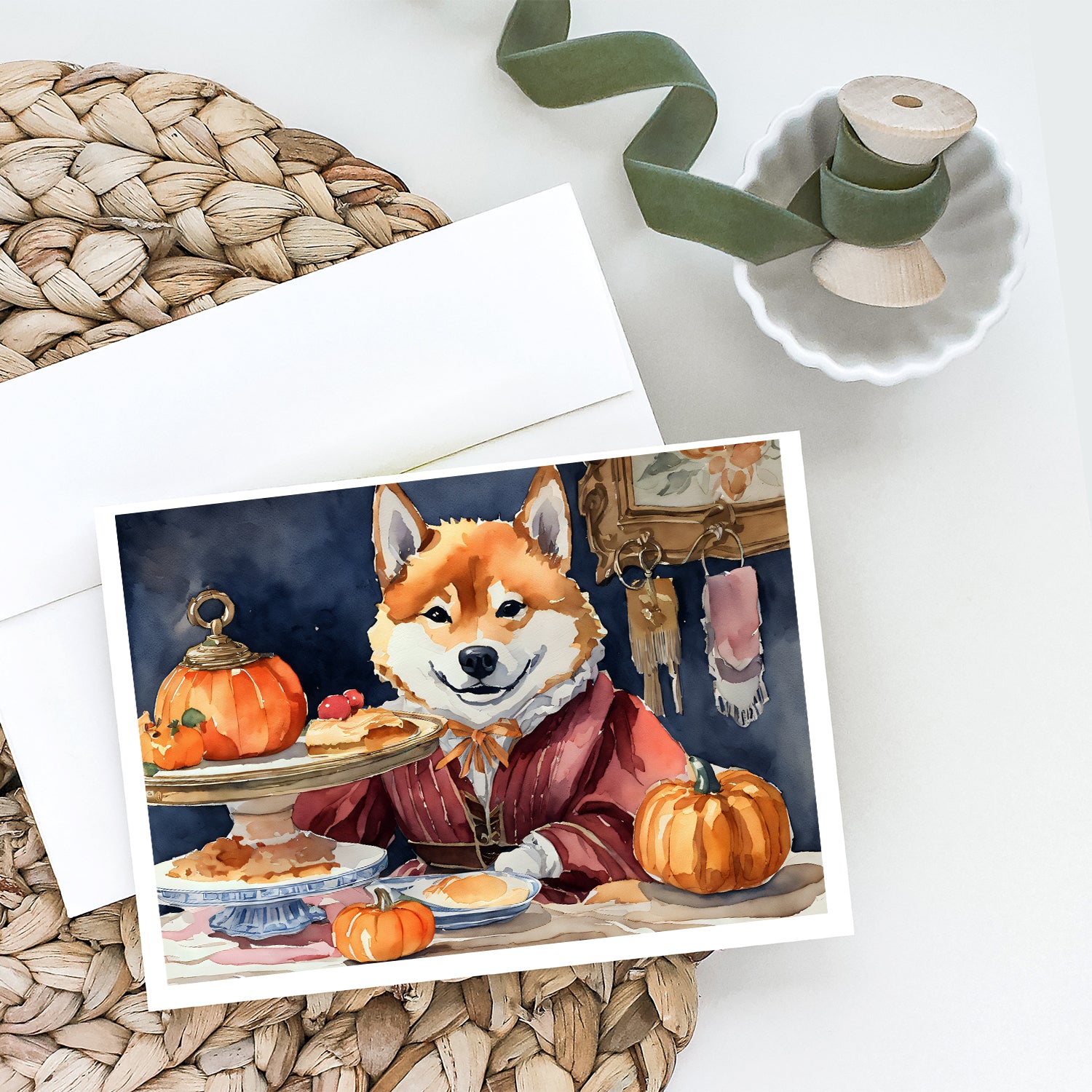 Shiba Inu Fall Kitchen Pumpkins Greeting Cards and Envelopes Pack of 8