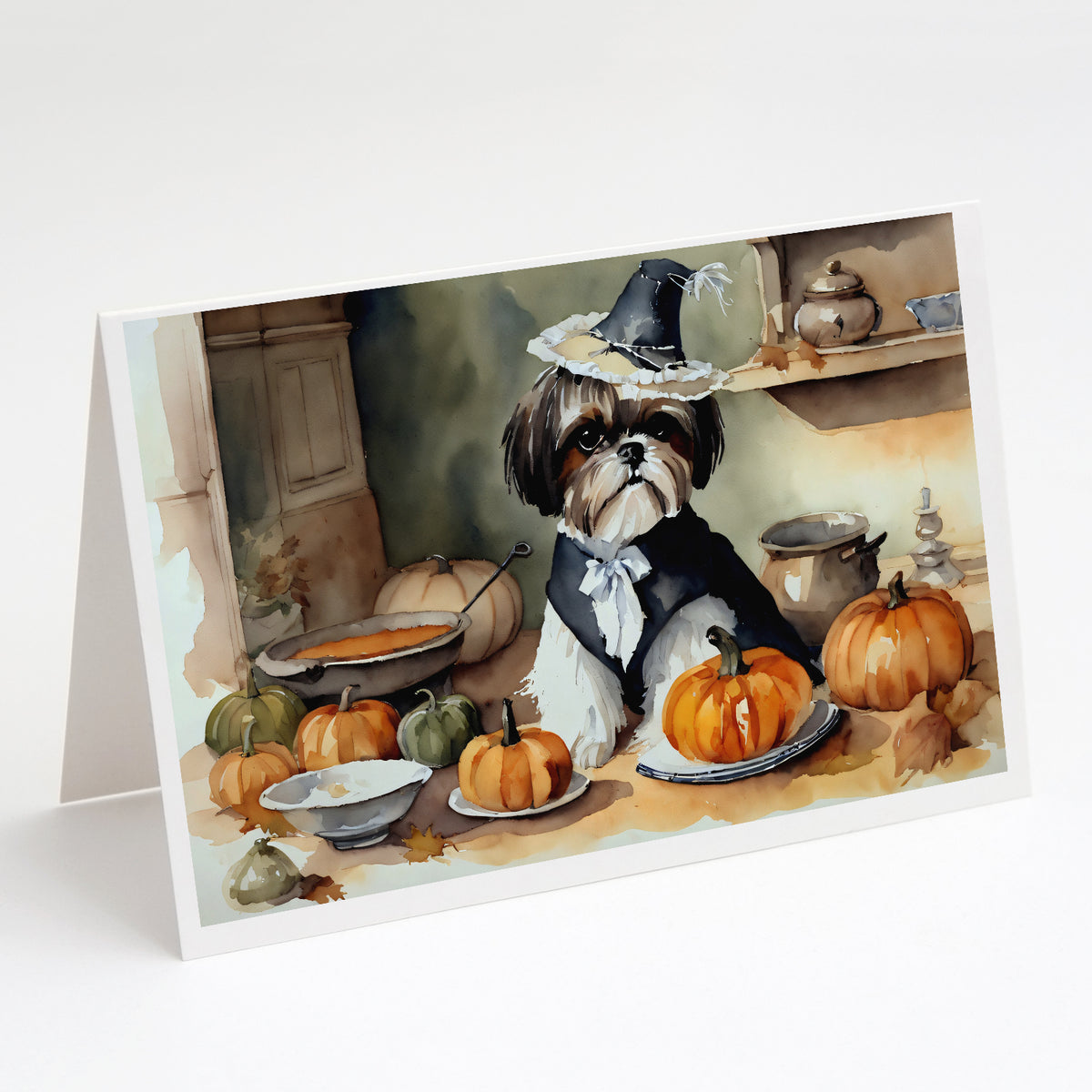 Buy this Shih Tzu Fall Kitchen Pumpkins Greeting Cards and Envelopes Pack of 8