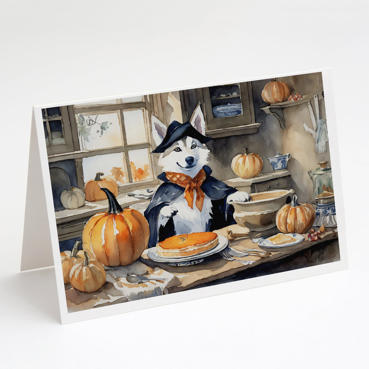 Buy this Siberian Husky Fall Kitchen Pumpkins Greeting Cards and Envelopes Pack of 8