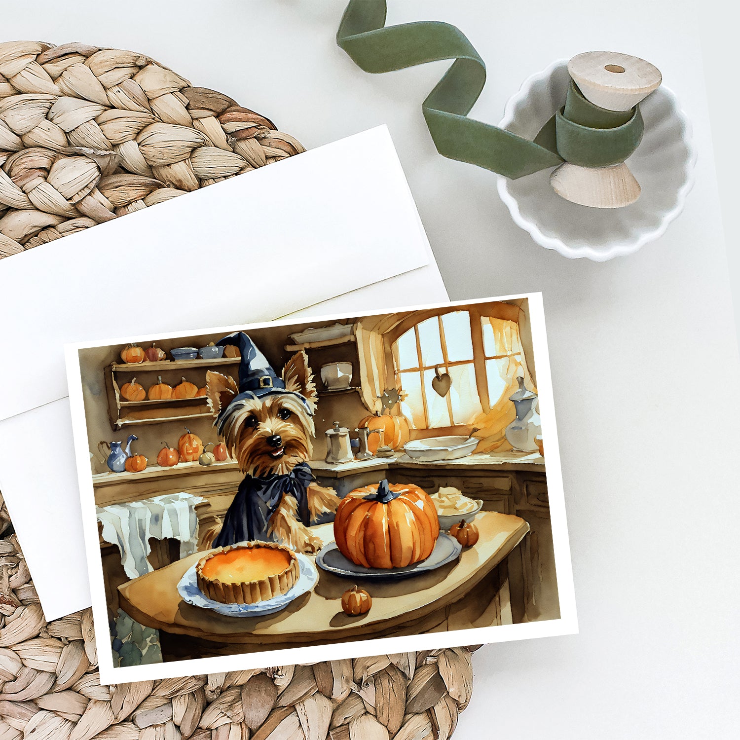 Buy this Silky Terrier Fall Kitchen Pumpkins Greeting Cards and Envelopes Pack of 8