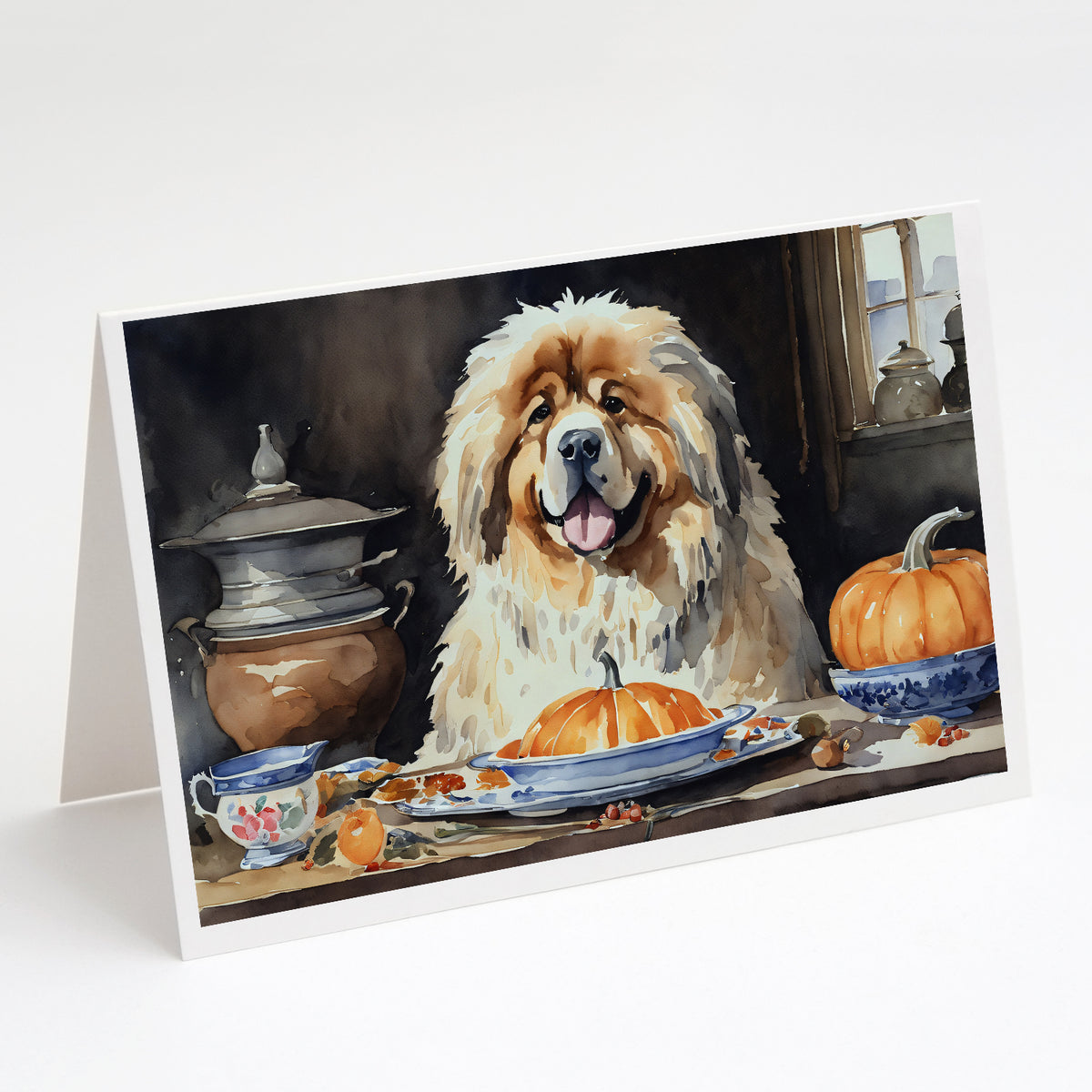 Buy this Tibetan Mastiff Fall Kitchen Pumpkins Greeting Cards and Envelopes Pack of 8
