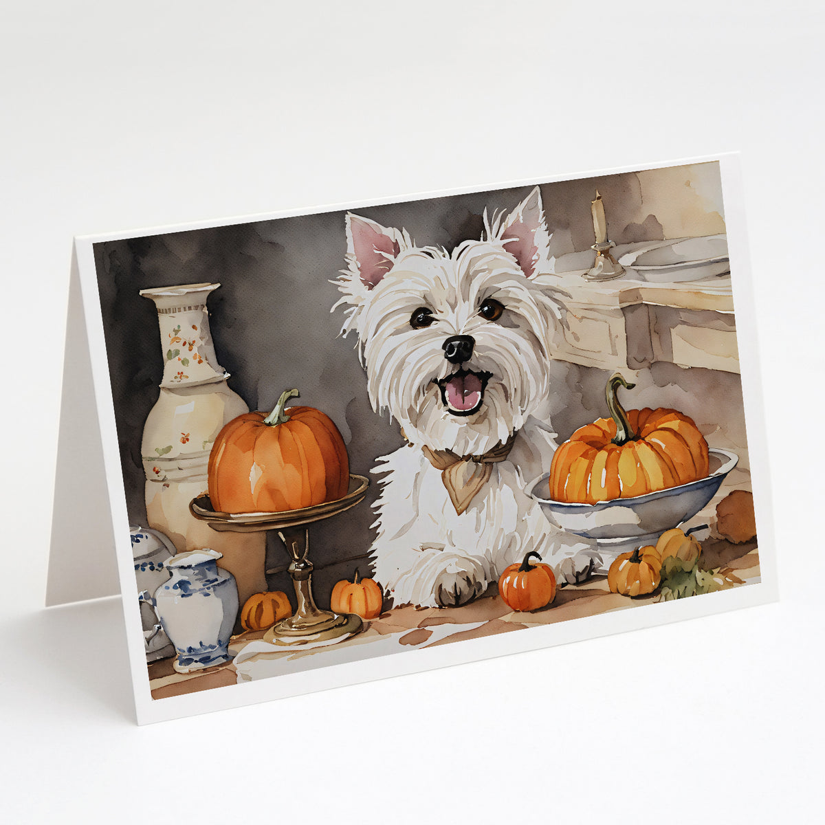 Buy this Westie Fall Kitchen Pumpkins Greeting Cards and Envelopes Pack of 8