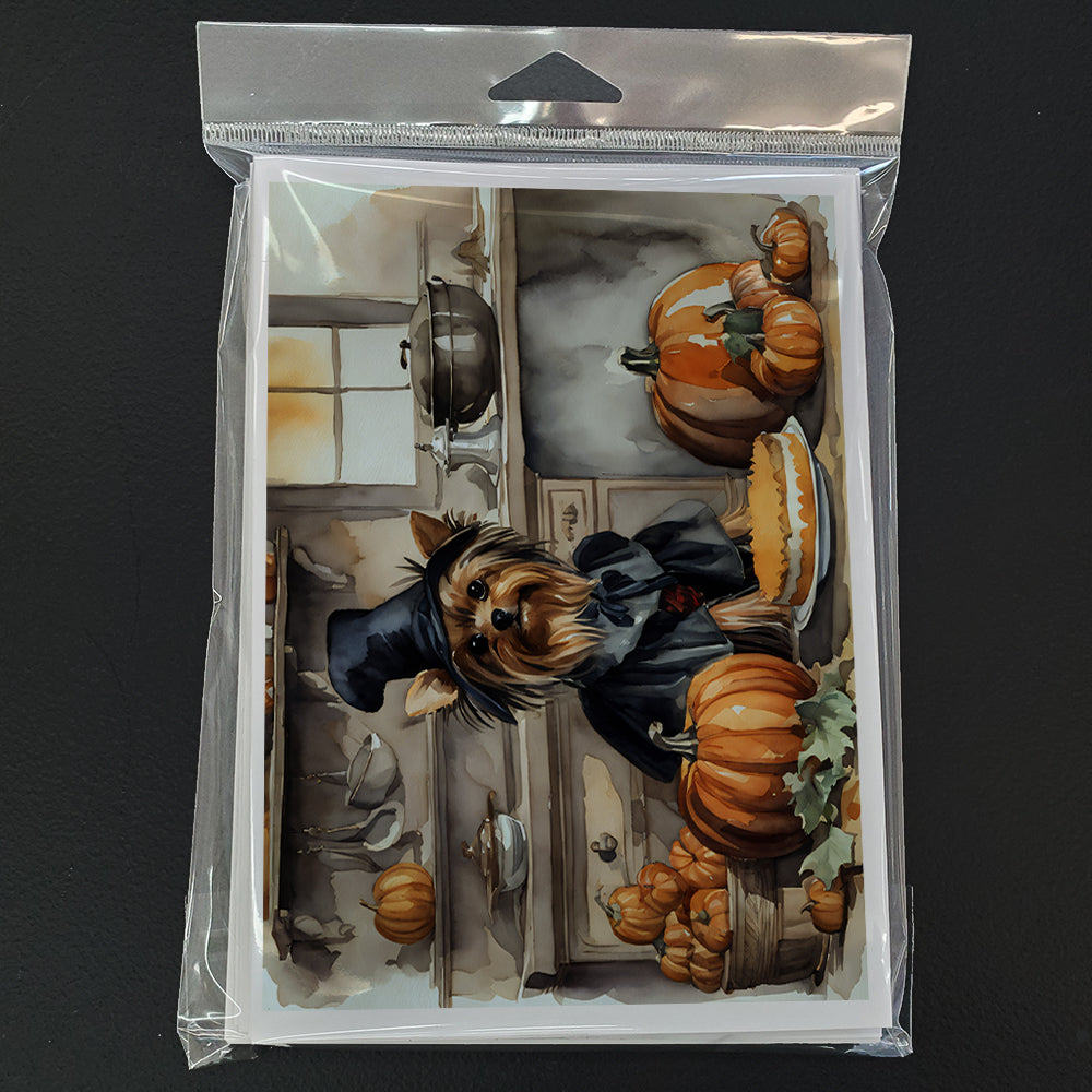 Yorkie Fall Kitchen Pumpkins Greeting Cards and Envelopes Pack of 8